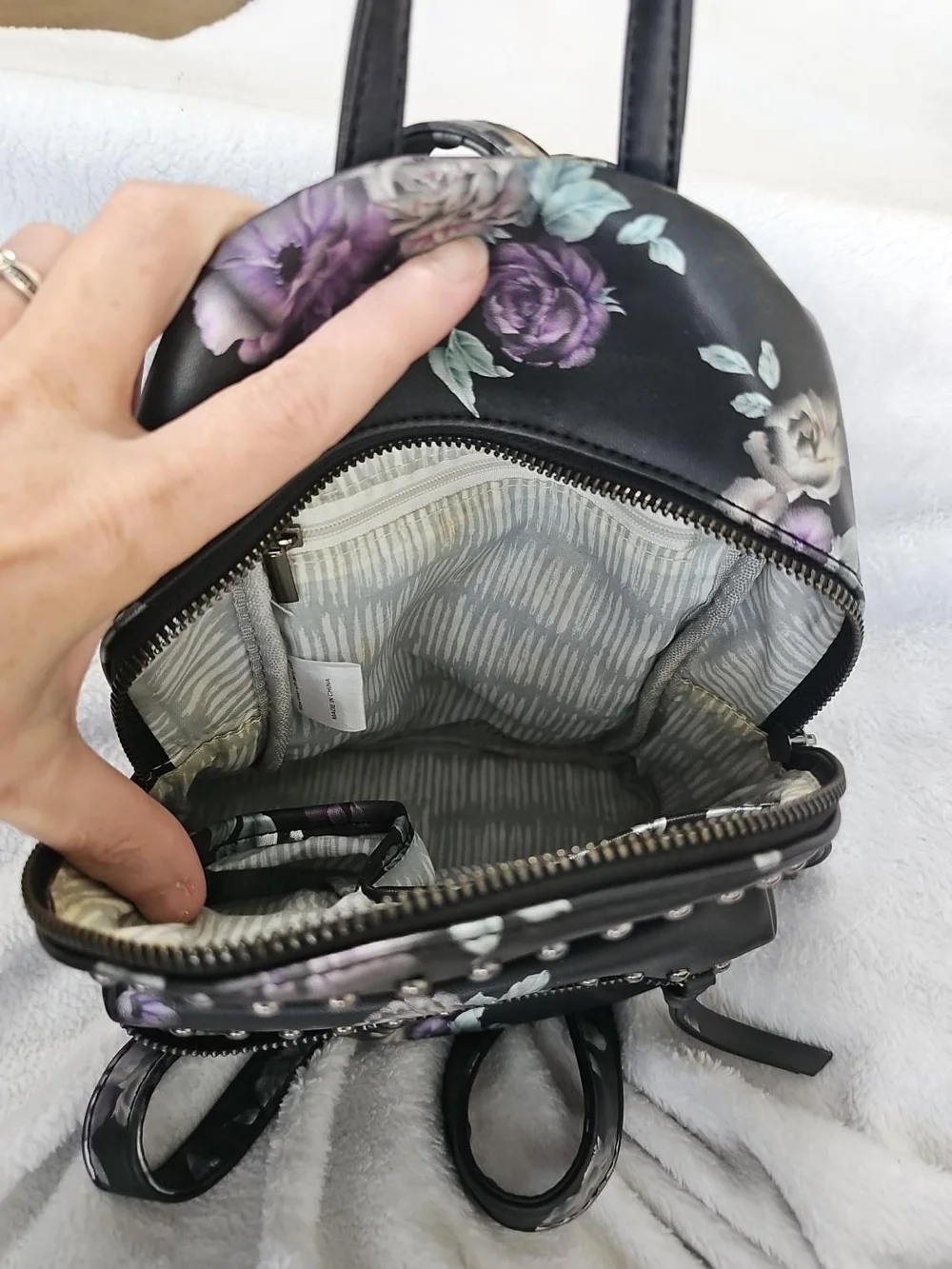 Violet Ray Floral Studded Mini Backpack Purple Rose
